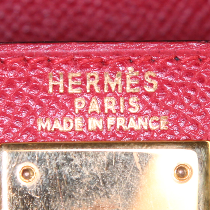 Bolso de mano Hermes Kelly 28 cm en cuero Courchevel rojo - Detail D4