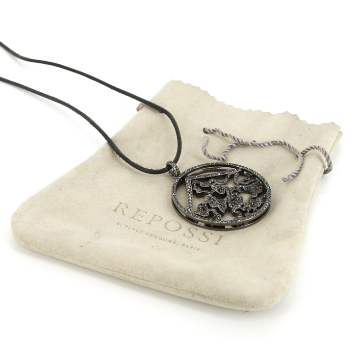 Pendentif Repossi Nérée grand modèle en or noirci et diamants noirs - Detail D2