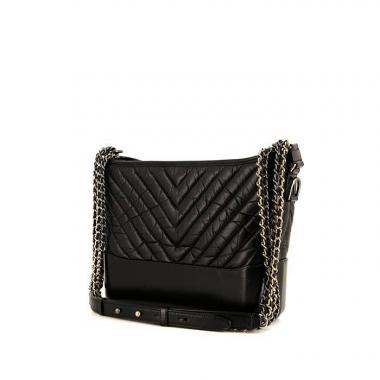 Borsa a tracolla Chanel Gabrielle  in pelle trapuntata a zigzag nera