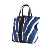 Shopping bag Fendi in tela tricolore blu nera e bianca e pelle nera - 00pp thumbnail