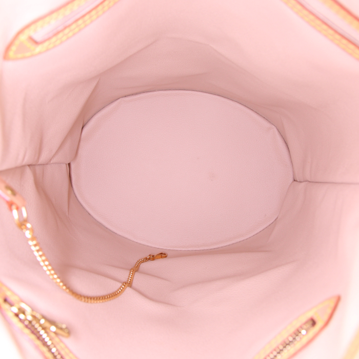 Shopping bag Louis Vuitton Bucket taglia XL in tela monogram cerata marrone e pelle naturale - Detail D2