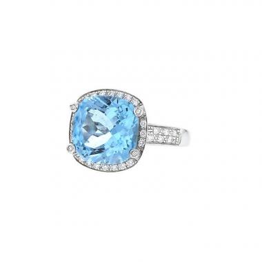 Anello Poiray Fille Antique in oro bianco,  topazio e diamanti