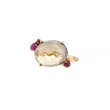 Pomellato Bahia ring in pink gold,  smoked quartz and ruby