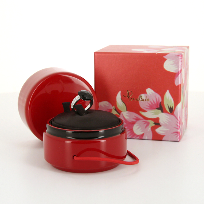 Pomellato Capri large model ring in white gold,  diamonds and jet - Detail D2