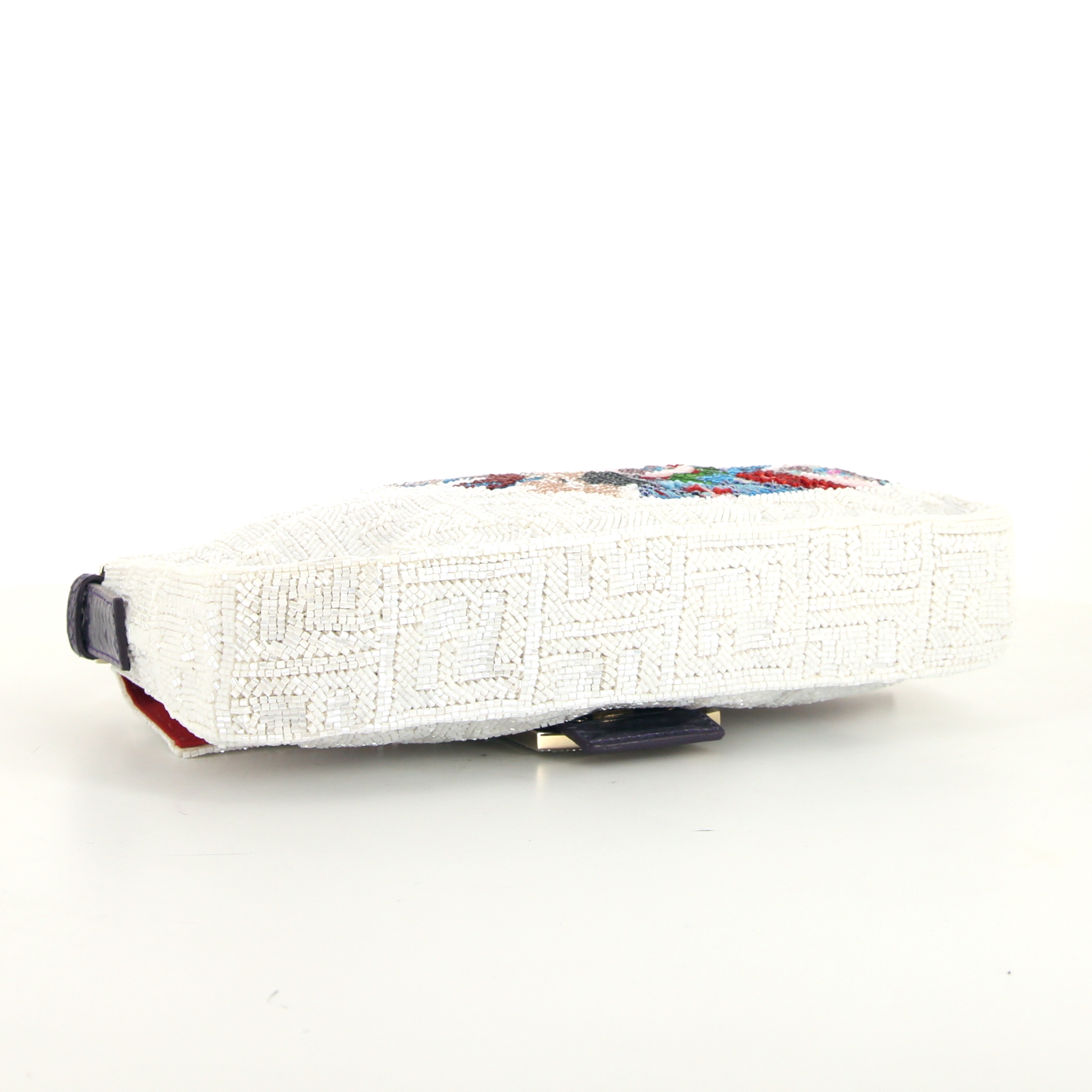 Bolso de mano Fendi Baguette en perla blanca y multicolor y piel de pitón negra - Detail D4