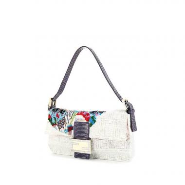Fendi Baguette handbag in white and multicolor pearl and black python