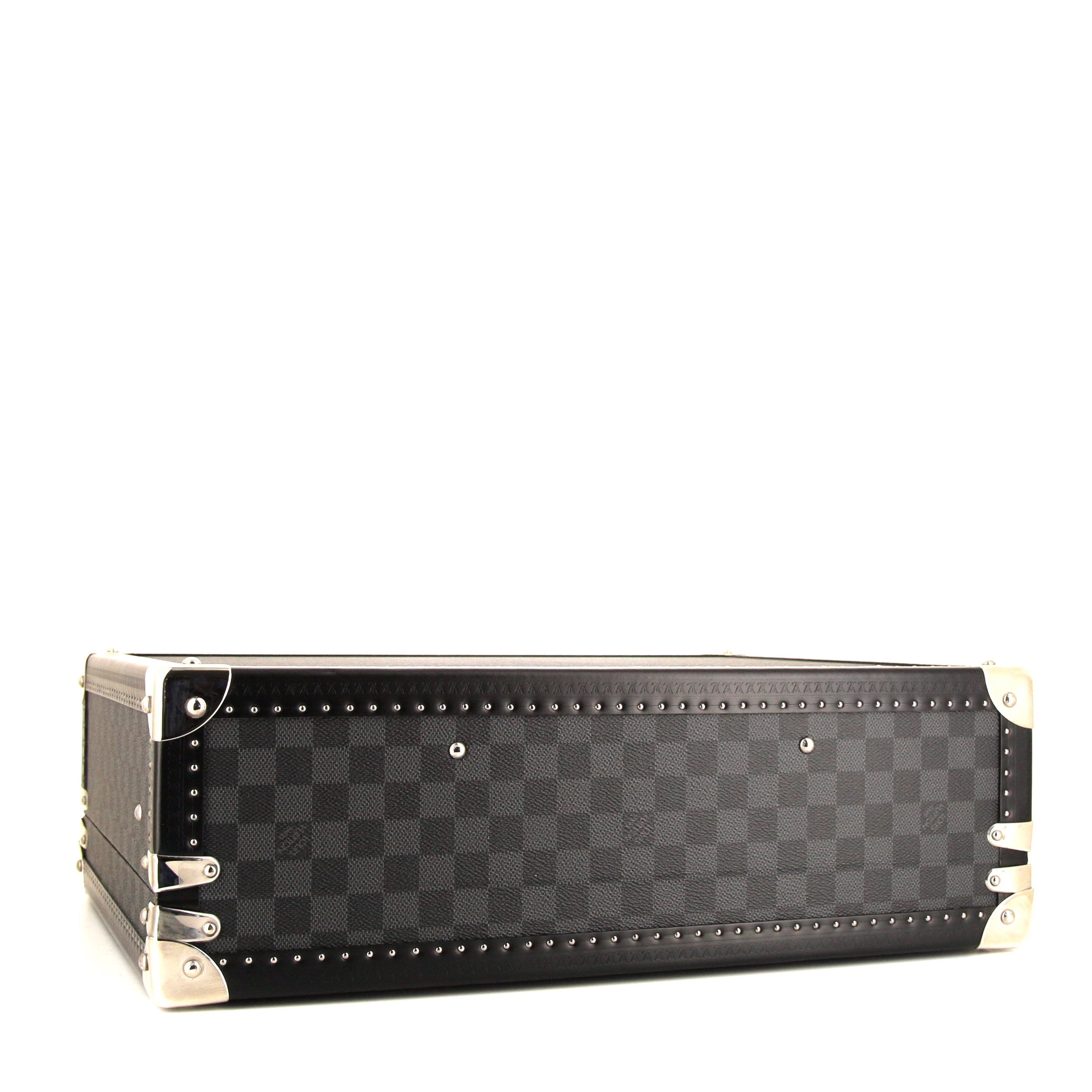 Louis Vuitton Cotteville suitcase in damier graphite canvas and black leather - Detail D4