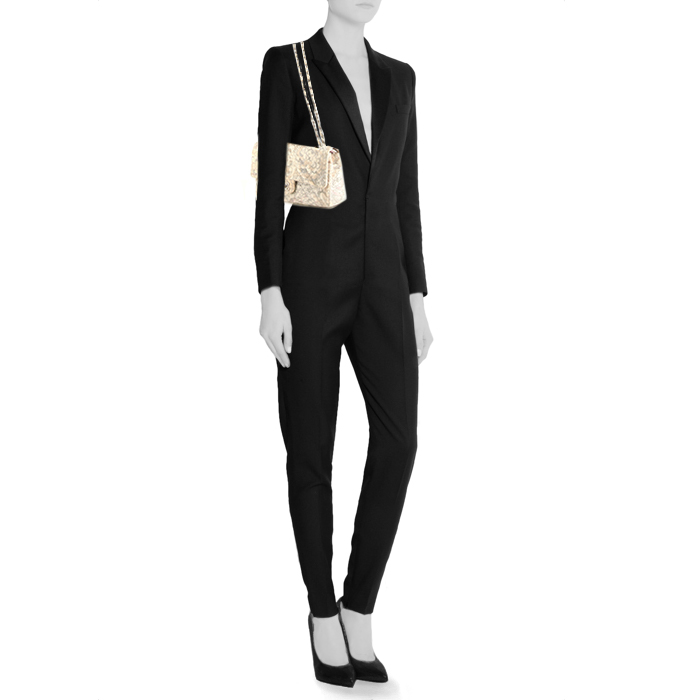 Borsa Chanel Timeless in tela trapuntata bianca e malva a fiori - Detail D1