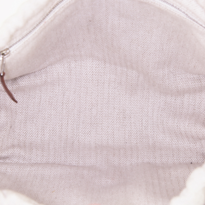Hermes pouch in beige canvas and brown Barenia leather - Detail D1