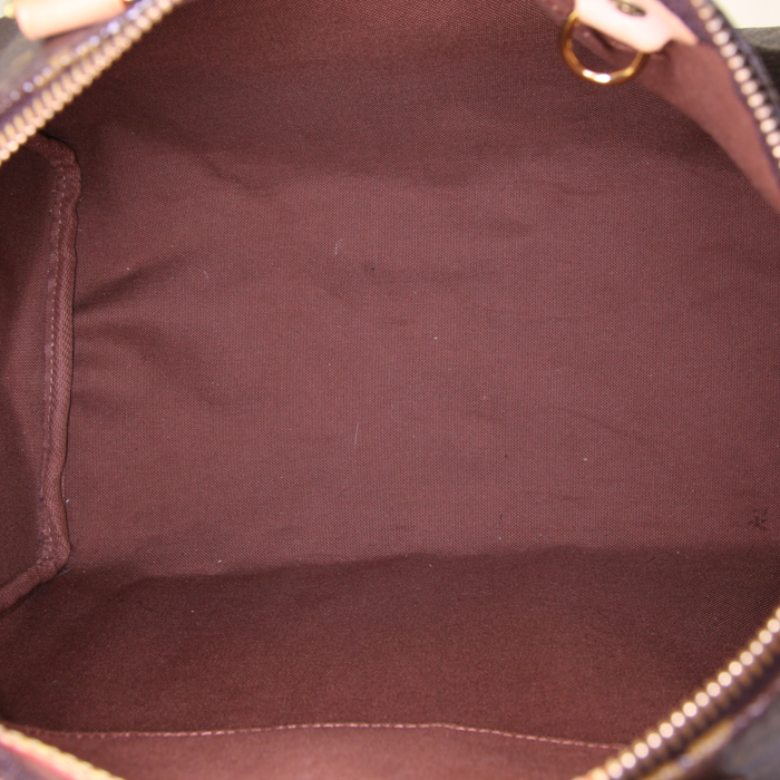 Bolso de mano Louis Vuitton Speedy 30 en lona Monogram marrón y cuero natural - Detail D2