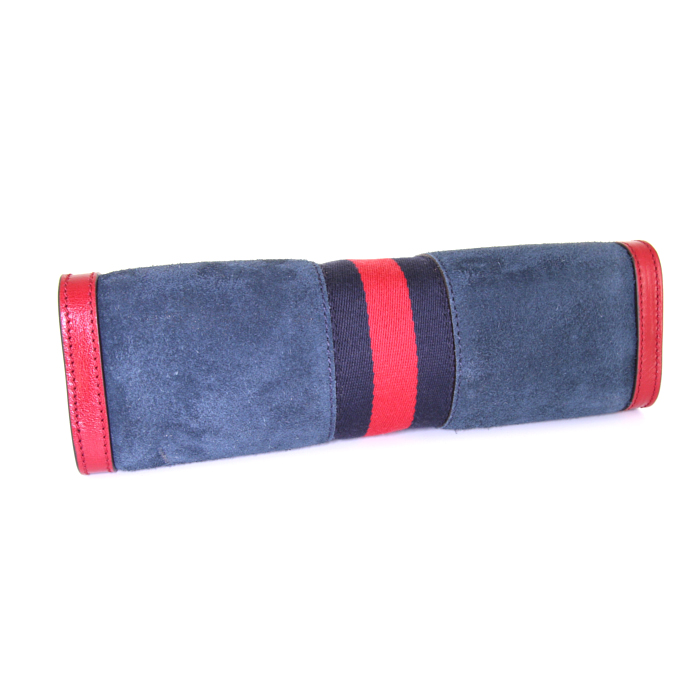 Sac bandoulière Gucci Ophidia en daim bleu-foncé et cuir rouge - Detail D5