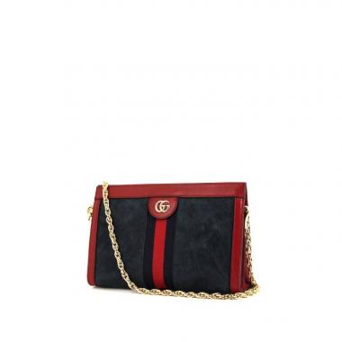 Bolso bandolera Gucci Ophidia en ante azul oscuro y cuero rojo