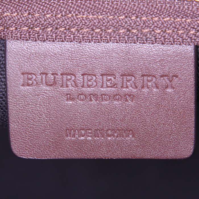 Borsa weekend Burberry Vintage in tela cerata Haymarket tricolore beige nera e rossa e pelle marrone - Detail D4