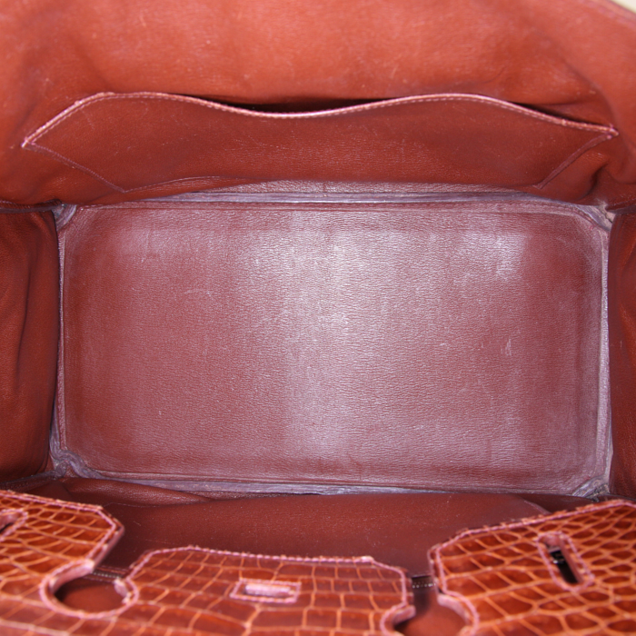 Bolso de mano Hermes Birkin 35 cm en cocodrilo porosus marrón - Detail D2