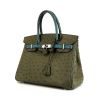 Hermes Birkin 30 cm handbag in khaki and blue bicolor ostrich leather - 00pp thumbnail