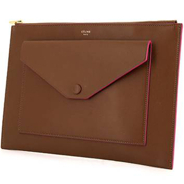 Pochette Celine Clutch in pelle marrone e profili rosa