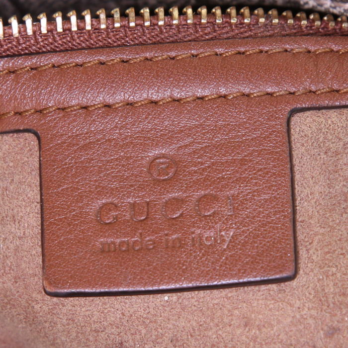 Sac cabas Gucci Suprême GG grand modèle en toile monogram enduite beige et cuir marron - Detail D4