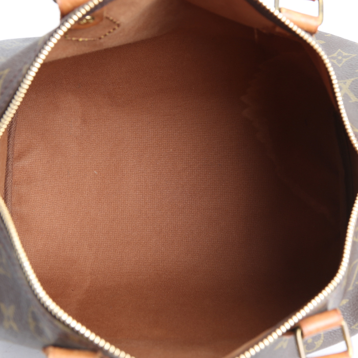 Borsa Louis Vuitton Speedy 30 in tela monogram marrone e pelle naturale - Detail D2