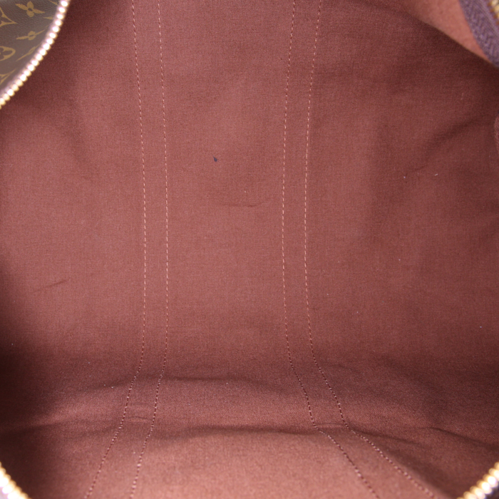 Borsa da viaggio Louis Vuitton Keepall 45 in tela monogram marrone e pelle naturale - Detail D2