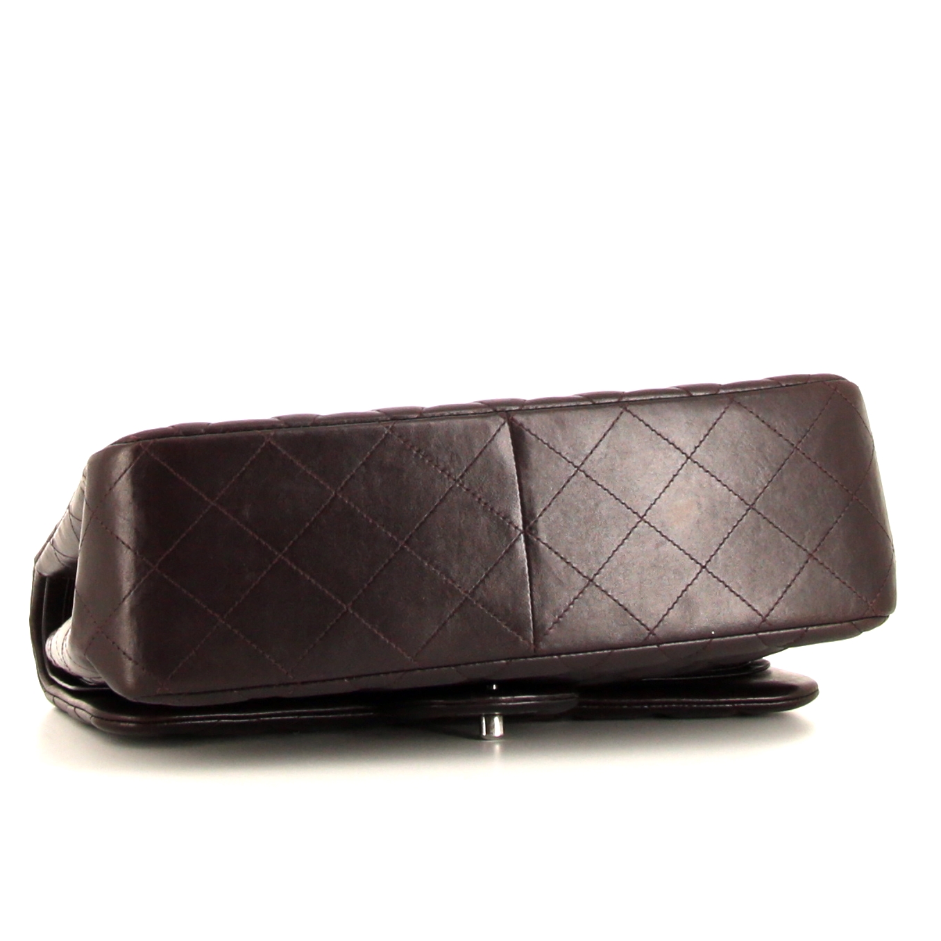 Chanel Timeless jumbo shoulder bag in purple quilted leather - Detail D5