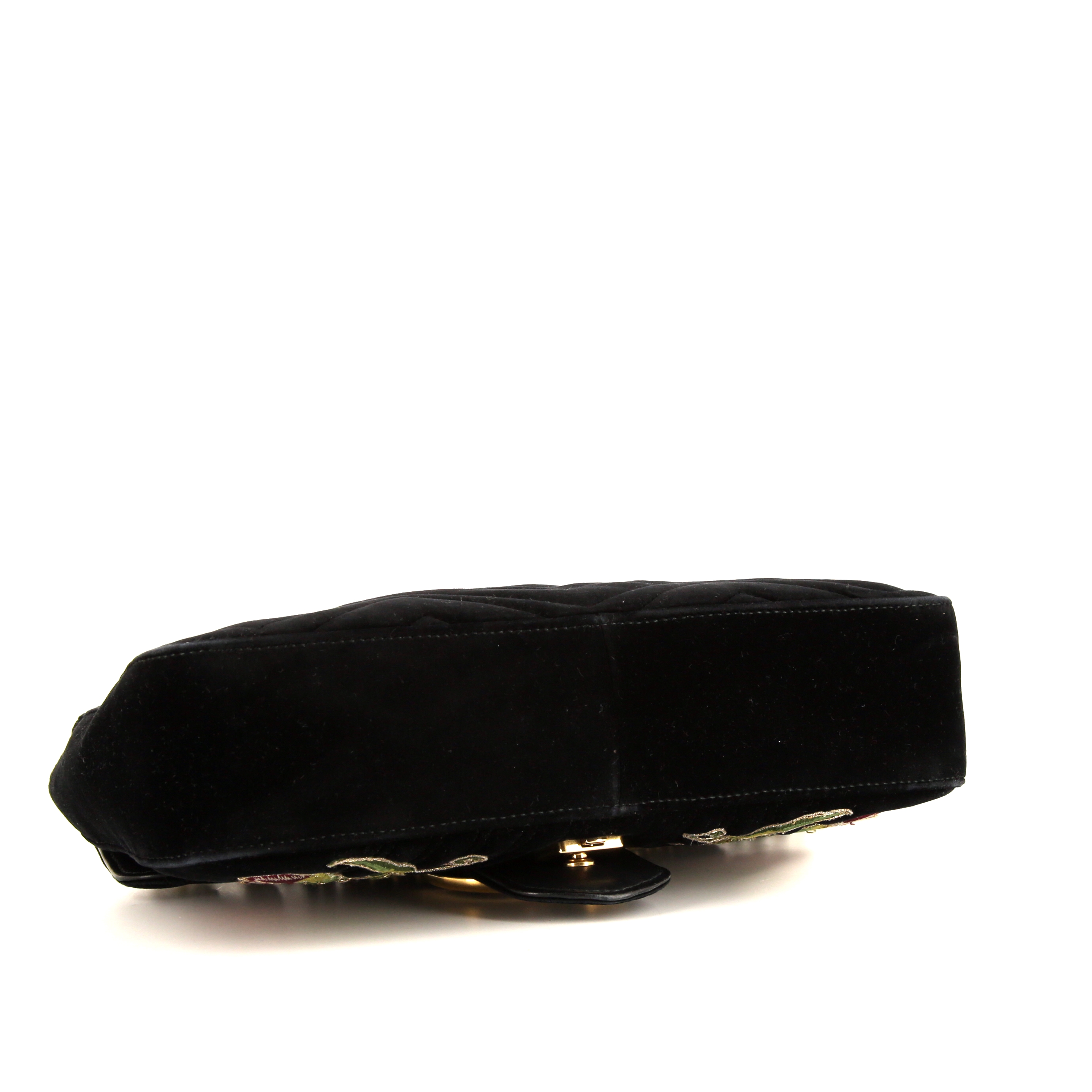 Sac bandoulière Gucci GG Marmont moyen modèle en velours matelassé noir et cuir noir - Detail D5