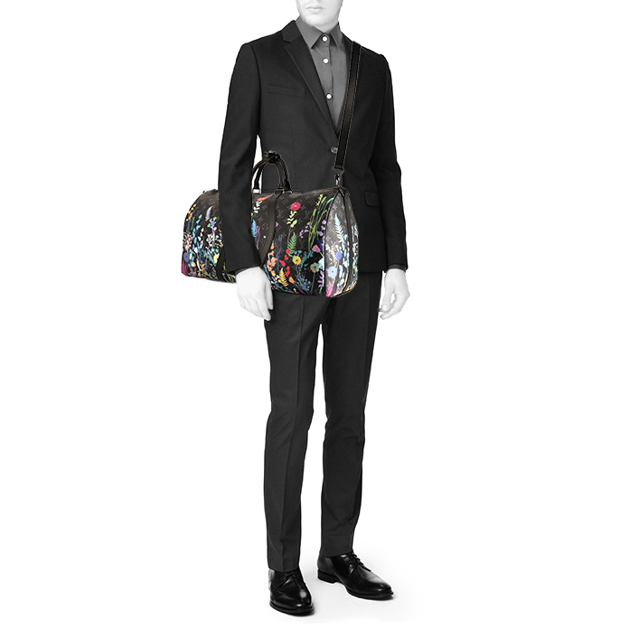 Sac de voyage Louis Vuitton Feuillage en toile monogram Eclipse noire et cuir noir - Detail D2