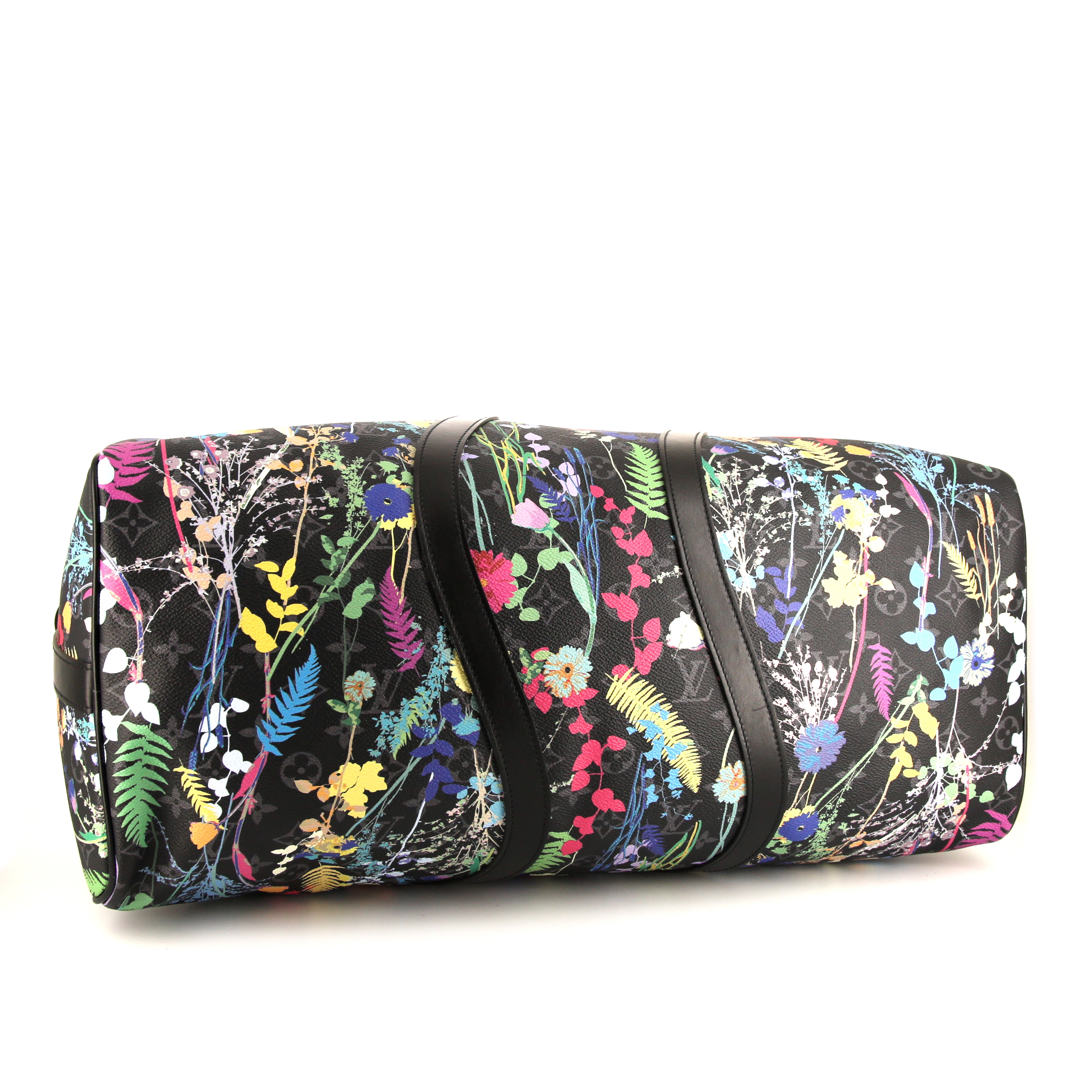 Sac de voyage Louis Vuitton Feuillage en toile monogram Eclipse noire et cuir noir - Detail D5
