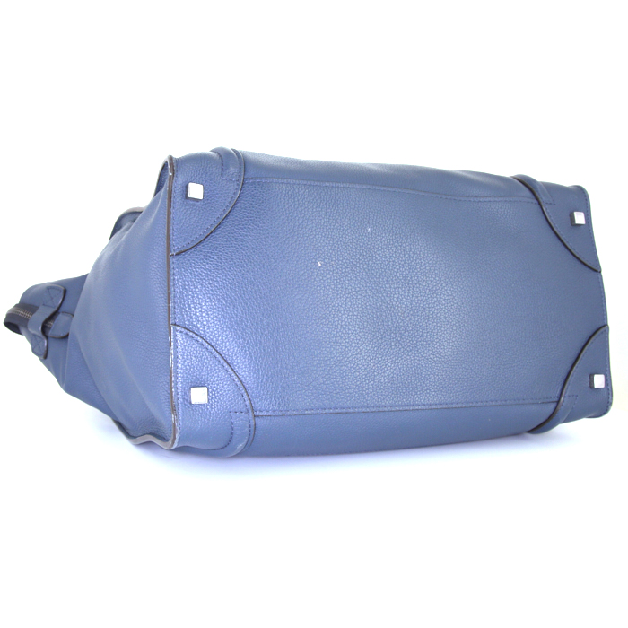 Sac cabas Celine Luggage grand modele en cuir grainé bleu - Detail D4