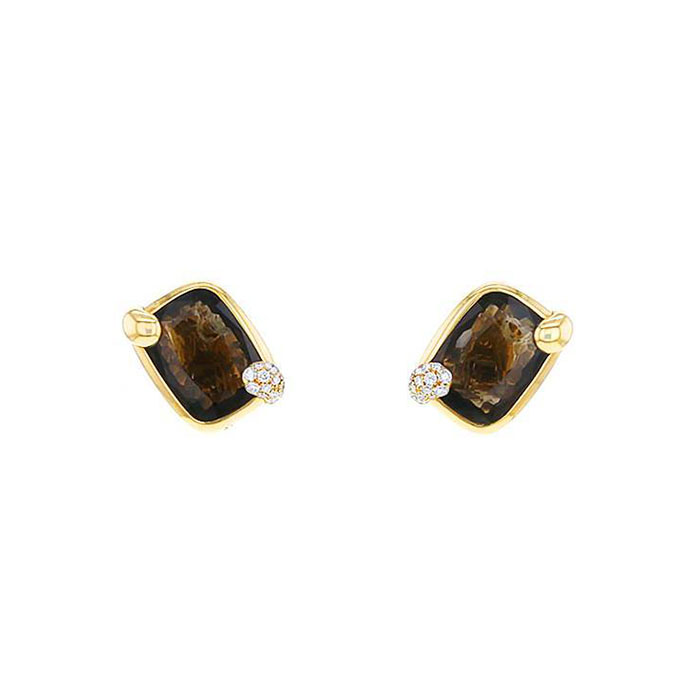 Pomellato Ritratto earrings in pink gold, smoked quartz and diamonds