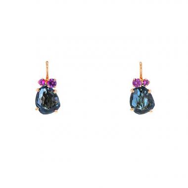 Paire de boucles d'oreilles Pomellato Bahia en or rose, topazes et saphirs roses