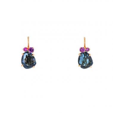 Paire de boucles d'oreilles Pomellato Bahia en or rose, topazes et saphirs roses