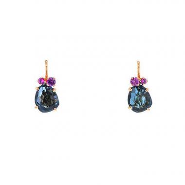 Paire de boucles d'oreilles Pomellato Bahia en or rose, topazes Blue London et saphirs roses