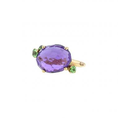 Pomellato Bahia ring in pink gold, amethyst and tsavorites