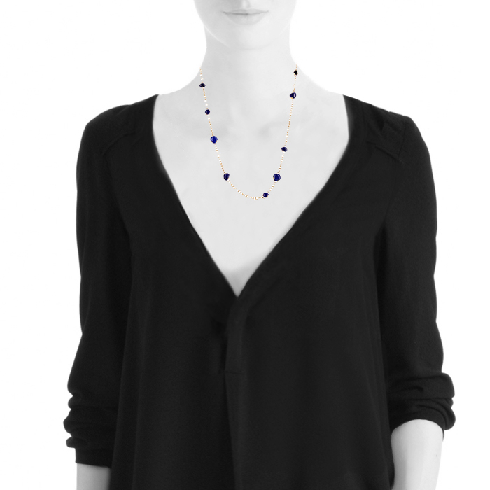 Pomellato Capri long necklace in pink gold, lapis-lazuli and rock crystal - Detail D1