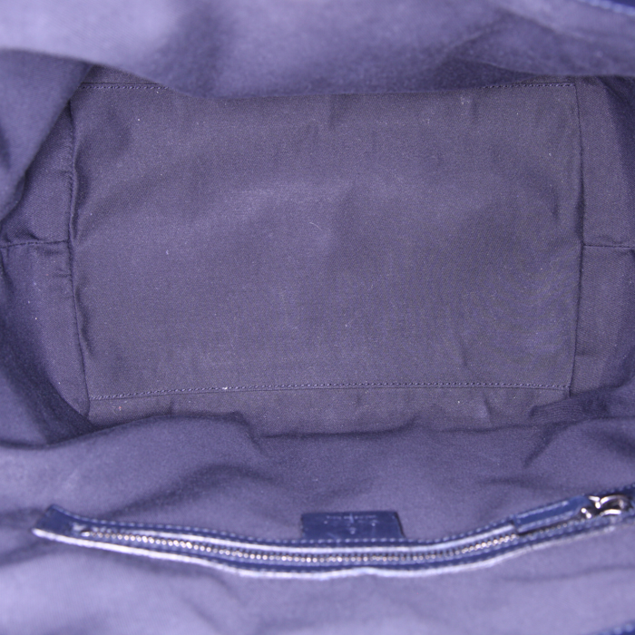 Sac à main Gucci Boston en cuir verni monogram bleu-foncé et velours bleu - Detail D2