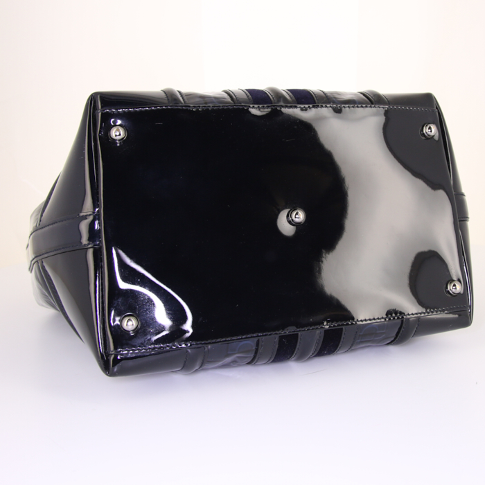 Borsa Gucci Boston in pelle verniciata monogram blu scuro e velluto blu - Detail D4