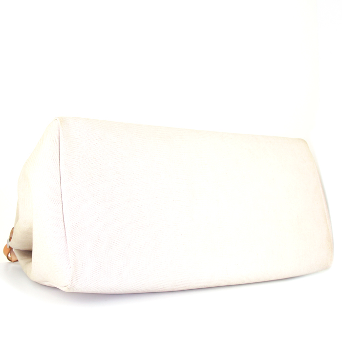 Hermes Herbag large model travel bag in beige canvas and natural leather - Detail D5