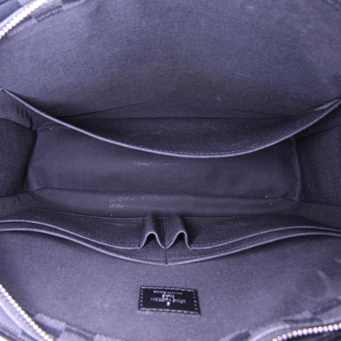 Sac à main Louis Vuitton en toile damier gris Graphite et cuir noir - Detail D3
