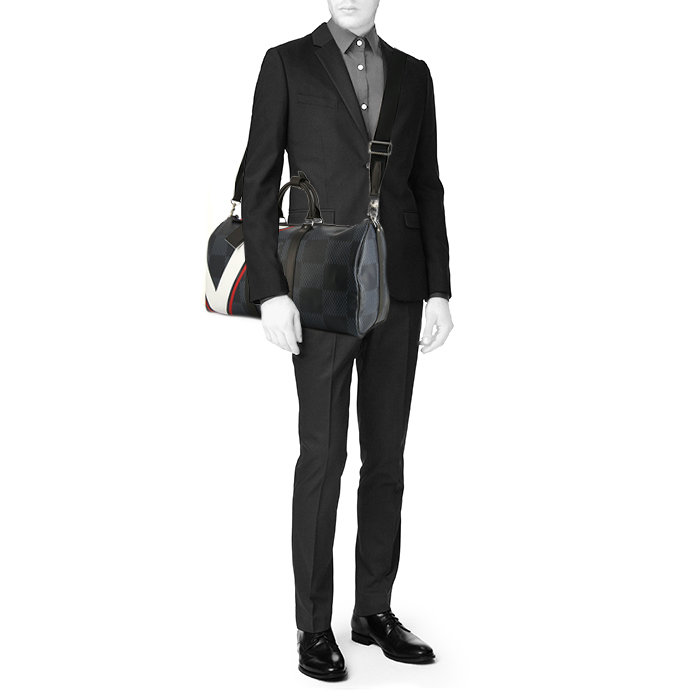 Borsa weekend Louis Vuitton Keepall Editions Limitées American's cup 2017 in tela a scacchiera di cobalto con motivo bianco e rosso e pelle nera - Detail D2