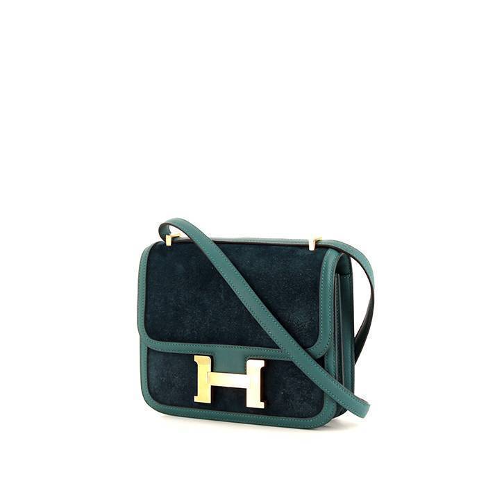 Hermes Constance mini shoulder bag in Ocean Blue doblis calfskin and malachite green Swift leather - 00pp