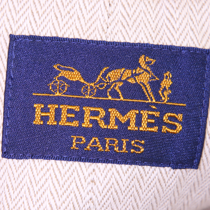 Sac de week end Hermès Matelot en toile chevrons beige - Detail D3
