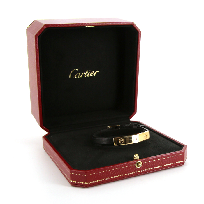 Bracciale Cartier Love in oro giallo e pelle nera - Detail D2