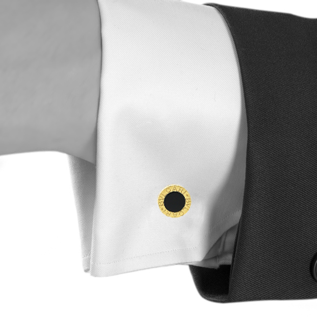 Paire de boutons de manchette articulée Bulgari Bulgari Bulgari en or jaune et onyx - Detail D1