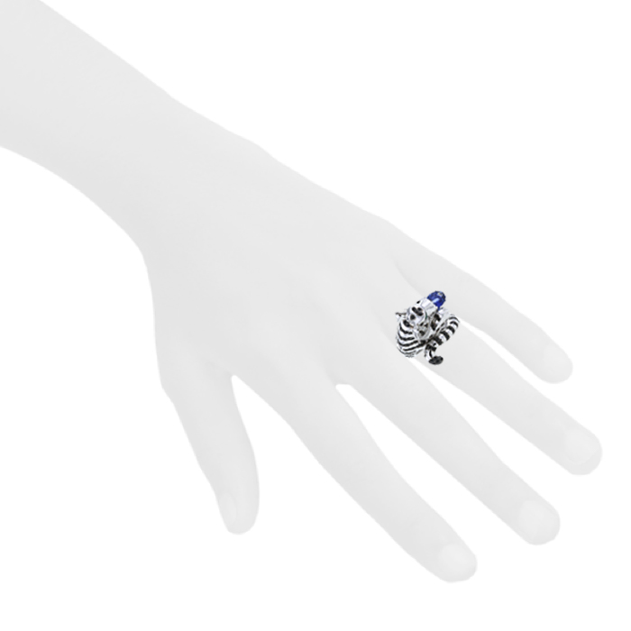 Boucheron Bagha le Tigre ring in white gold, sapphires and emerald and in diamonds - Detail D1