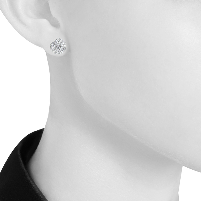 Paire de puces d'oreilles Boucheron Tentation Macaron en or blanc,  diamants et saphirs noirs - Detail D1