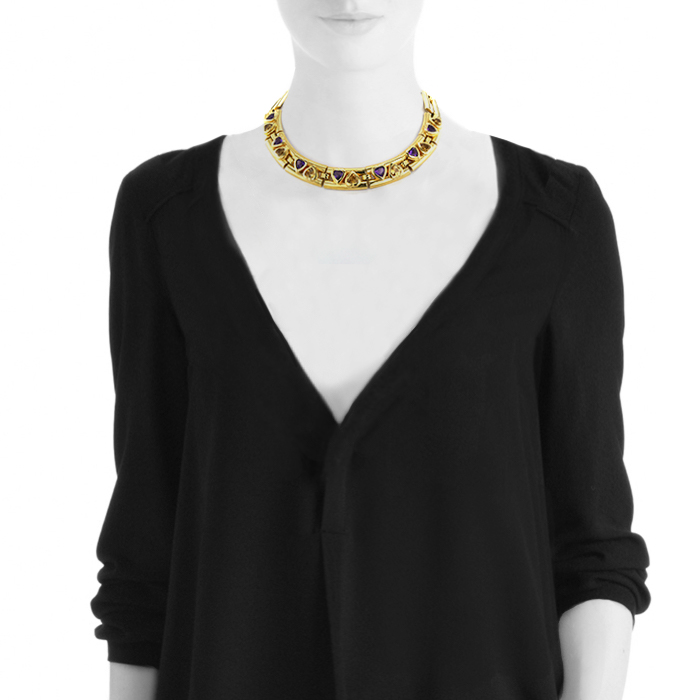 Repossi 1980's linked necklace in yellow gold,  amethyst and citrine - Detail D1