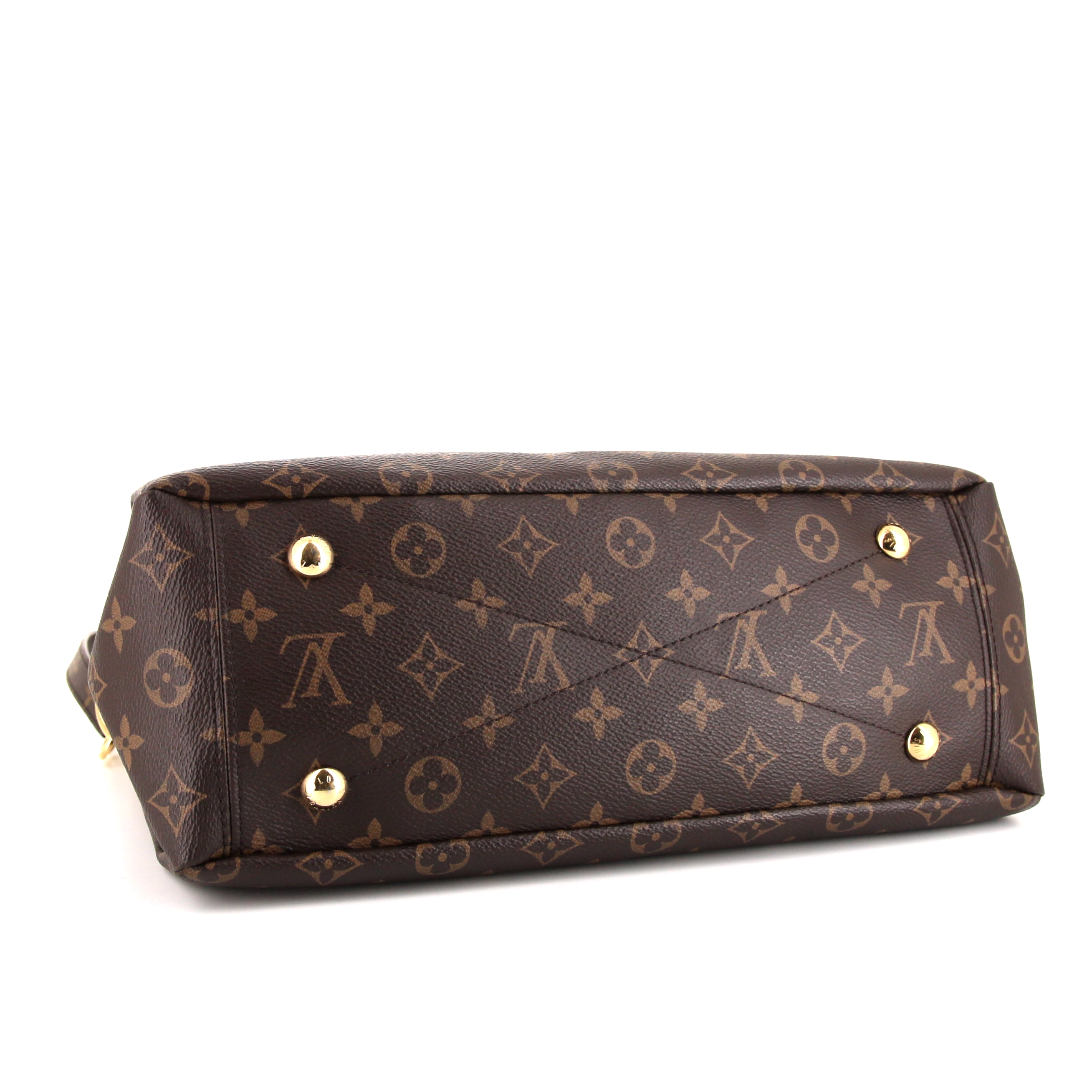 Sac à main Louis Vuitton Pallas moyen modèle en toile monogram marron et cuir rouge - Detail D5