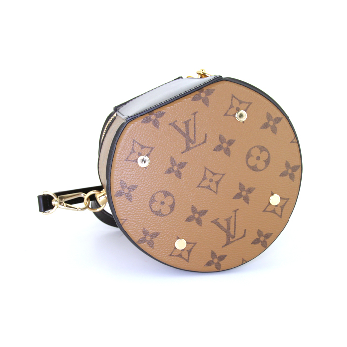 Bolso bandolera Louis Vuitton Cannes en lona Monogram marrón y beige y cuero negro - Detail D5