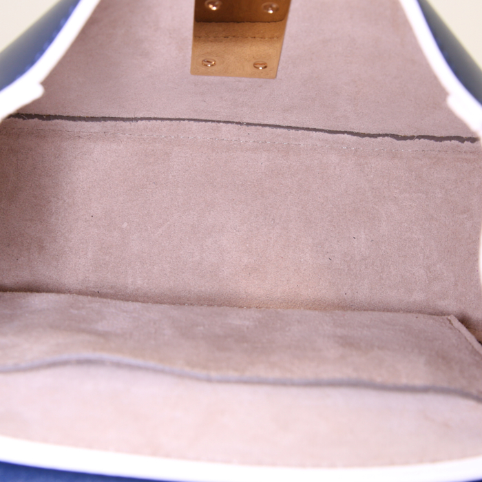 Bolso bandolera Chloé Drew modelo pequeño en cuero azul y blanco - Detail D2