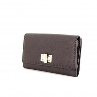 Portefeuille Fendi Selleria en cuir grainé gris